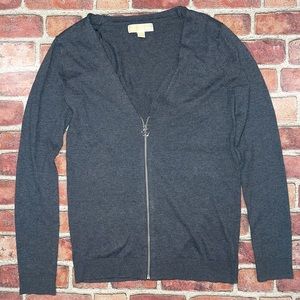 Pre-Owned Michael Kors Gray Zip Cardigan Long Sleeve V-Neck Size S Chic Casual